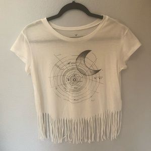 American Eagle Cropped Boho Fringe Top XS